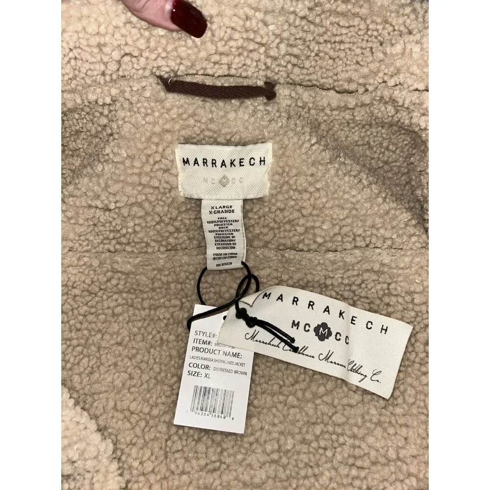 Marrakech Marissa Sherpa Lined Brown Full Zip Boho Western Moto Jacket Size XL - Picture 8 of 8